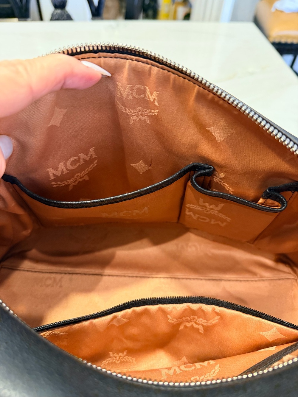 MCM Black Leather Duffel Satchel with Silver Hardware - Picture 9 of 10